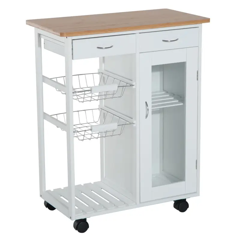 Carro de Cocina Multiusos Carrito Auxiliar con Ruedas para Dormitorio con Estantes Cestas Cajones 70x37x85cm Madera
