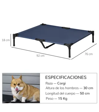 Cama Elevada para Perros Refrescante y Transpirable Cama para Perros Grandes 92x76x18 cm para Interior Exterior Azul