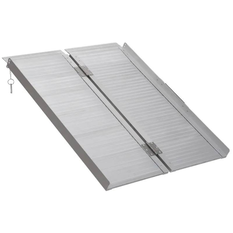 Rampa para Sillas de Ruedas Plegable 91 cm Carga 270 kg Rampa Portátil de Aluminio con Bordes de Seguridad Plata