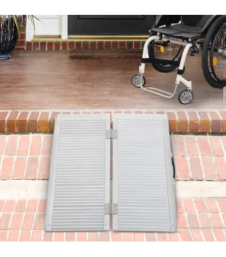 Rampa para Sillas de Ruedas Plegable 91 cm Carga 270 kg Rampa Portátil de Aluminio con Bordes de Seguridad Plata