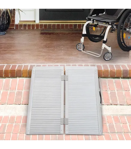 Rampa para Sillas de Ruedas Plegable 91 cm Carga 270 kg Rampa Portátil de Aluminio con Bordes de Seguridad Plata