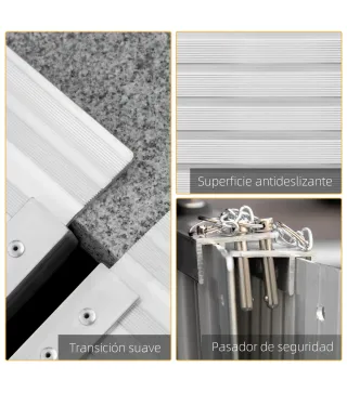 Rampa para Sillas de Ruedas Plegable 91 cm Carga 270 kg Rampa Portátil de Aluminio con Bordes de Seguridad Plata