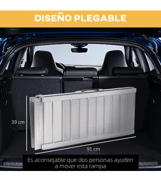 Rampa para Sillas de Ruedas Plegable 91 cm Carga 270 kg Rampa Portátil de Aluminio con Bordes de Seguridad Plata