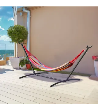 Hamaca con Soporte de Acero con Altura Ajustable en 6 Niveles y Bolsa de Transporte Carga 120 kg 200x150 cm Multicolor