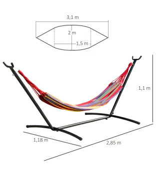 Hamaca con Soporte de Acero con Altura Ajustable en 6 Niveles y Bolsa de Transporte Carga 120 kg 200x150 cm Multicolor
