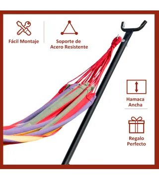 Hamaca con Soporte de Acero con Altura Ajustable en 6 Niveles y Bolsa de Transporte Carga 120 kg 200x150 cm Multicolor