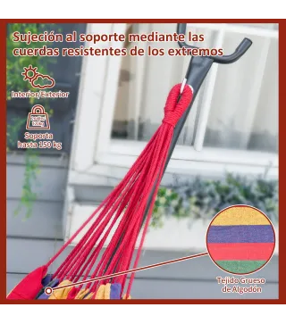 Hamaca con Soporte de Acero con Altura Ajustable en 6 Niveles y Bolsa de Transporte Carga 120 kg 200x150 cm Multicolor
