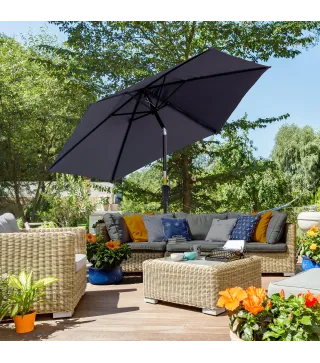 Sombrilla de Jardín, Ø260x235 cm, Parasol de Jardín Reclinable con Manivela, Poste Desmontable de Aluminio y 6 Varillas de Metal