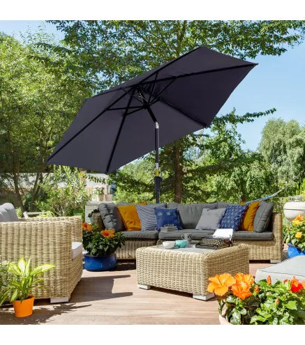 Sombrilla de Jardín, Ø260x235 cm, Parasol de Jardín Reclinable con Manivela, Poste Desmontable de Aluminio y 6 Varillas de Metal