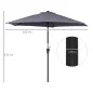 Sombrilla de Jardín, Ø260x235 cm, Parasol de Jardín Reclinable con Manivela, Poste Desmontable de Aluminio y 6 Varillas de Metal