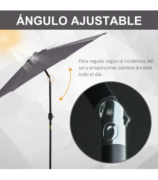 Sombrilla de Jardín, Ø260x235 cm, Parasol de Jardín Reclinable con Manivela, Poste Desmontable de Aluminio y 6 Varillas de Metal
