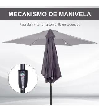 Sombrilla de Jardín, Ø260x235 cm, Parasol de Jardín Reclinable con Manivela, Poste Desmontable de Aluminio y 6 Varillas de Metal
