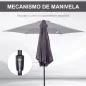Sombrilla de Jardín, Ø260x235 cm, Parasol de Jardín Reclinable con Manivela, Poste Desmontable de Aluminio y 6 Varillas de Metal