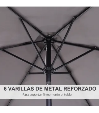 Sombrilla de Jardín, Ø260x235 cm, Parasol de Jardín Reclinable con Manivela, Poste Desmontable de Aluminio y 6 Varillas de Metal
