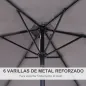 Sombrilla de Jardín, Ø260x235 cm, Parasol de Jardín Reclinable con Manivela, Poste Desmontable de Aluminio y 6 Varillas de Metal