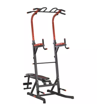 Estación de Musculación Torre de Entrenamiento con Altura Ajustable y Respaldo Regulable en 5 Posiciones Barra de Dominadas Fitn