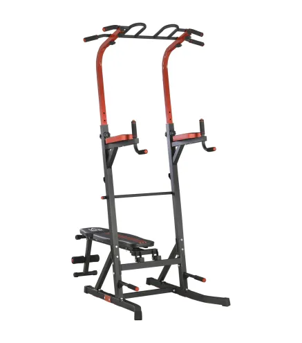 Estación de Musculación Torre de Entrenamiento con Altura Ajustable y Respaldo Regulable en 5 Posiciones Barra de Dominadas Fitn