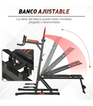 Estación de Musculación Torre de Entrenamiento con Altura Ajustable y Respaldo Regulable en 5 Posiciones Barra de Dominadas Fitn