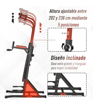 Estación de Musculación Torre de Entrenamiento con Altura Ajustable y Respaldo Regulable en 5 Posiciones Barra de Dominadas Fitn