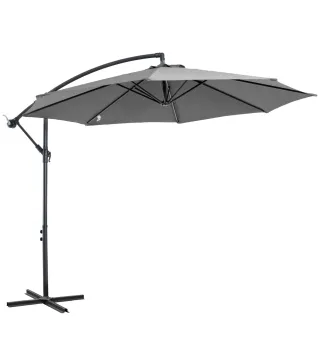 Sombrilla de Jardín Ø295 cm Parasol Excéntrico Inclinable con Manivela Base Cruzada y Soporte de Acero Gris