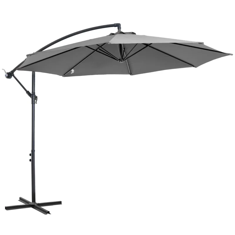 Sombrilla de Jardín Ø295 cm Parasol Excéntrico Inclinable con Manivela Base Cruzada y Soporte de Acero Gris