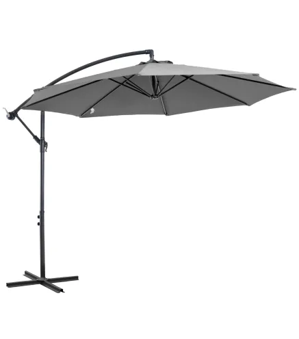 Sombrilla de Jardín Ø295 cm Parasol Excéntrico Inclinable con Manivela Base Cruzada y Soporte de Acero Gris