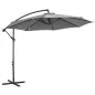 Sombrilla de Jardín Ø295 cm Parasol Excéntrico Inclinable con Manivela Base Cruzada y Soporte de Acero Gris