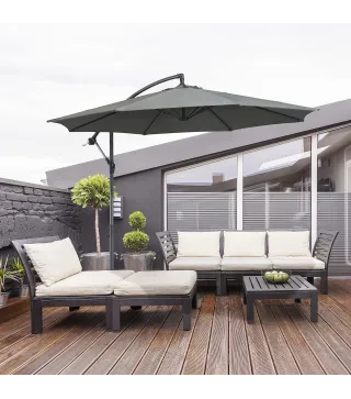 Sombrilla de Jardín Ø295 cm Parasol Excéntrico Inclinable con Manivela Base Cruzada y Soporte de Acero Gris