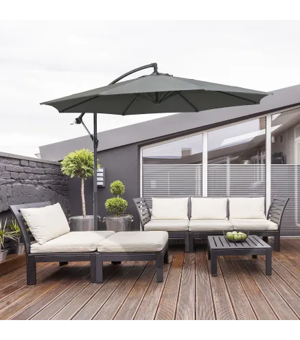 Sombrilla de Jardín Ø295 cm Parasol Excéntrico Inclinable con Manivela Base Cruzada y Soporte de Acero Gris