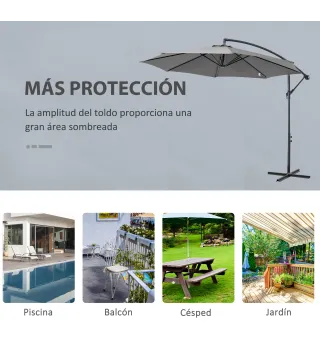 Sombrilla de Jardín Ø295 cm Parasol Excéntrico Inclinable con Manivela Base Cruzada y Soporte de Acero Gris