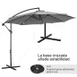 Sombrilla de Jardín Ø295 cm Parasol Excéntrico Inclinable con Manivela Base Cruzada y Soporte de Acero Gris
