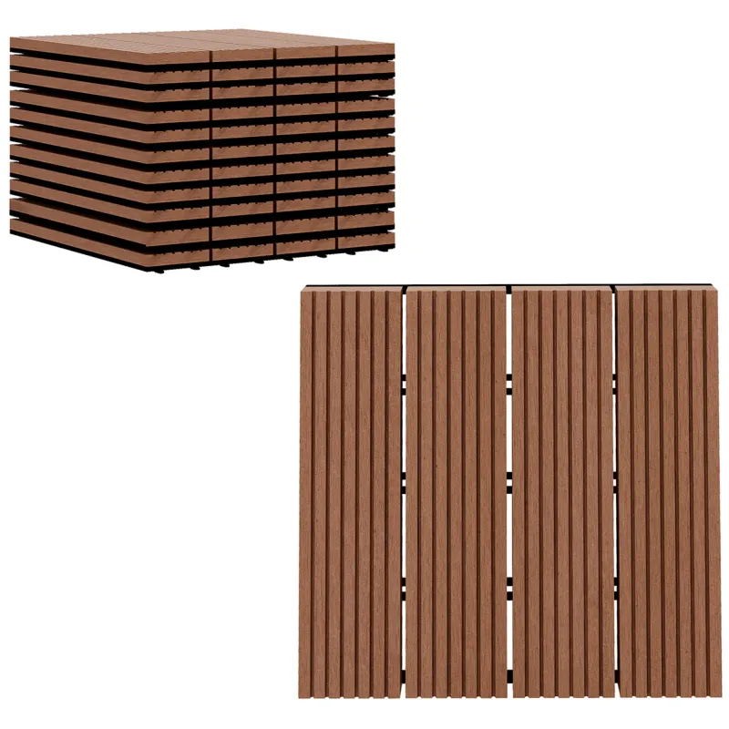 Set de 11 Piezas Baldosas de Exterior 30x30 cm 1 m² Antideslizantes y Resistentes al Clima de Fácil Instalación Marrón