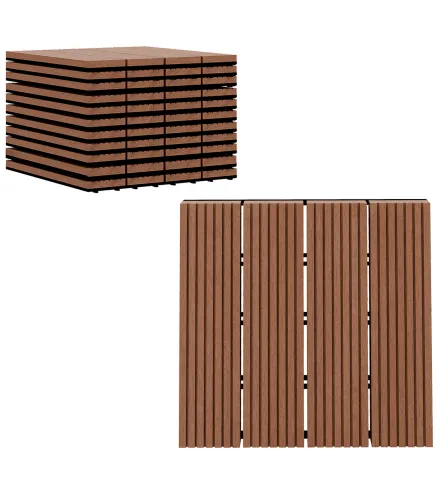 Set de 11 Piezas Baldosas de Exterior 30x30 cm 1 m² Antideslizantes y Resistentes al Clima de Fácil Instalación Marrón