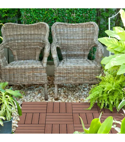 Set de 11 Piezas Baldosas de Exterior 30x30 cm 1 m² Antideslizantes y Resistentes al Clima de Fácil Instalación Marrón