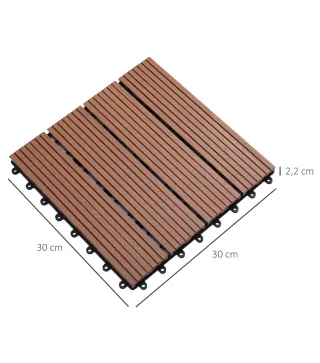 Set de 11 Piezas Baldosas de Exterior 30x30 cm 1 m² Antideslizantes y Resistentes al Clima de Fácil Instalación Marrón