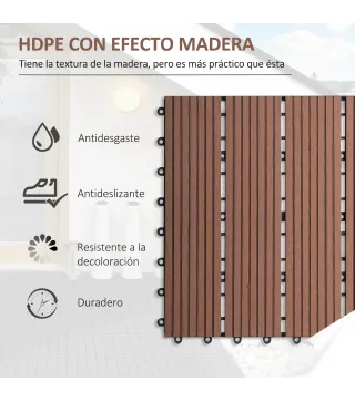 Set de 11 Piezas Baldosas de Exterior 30x30 cm 1 m² Antideslizantes y Resistentes al Clima de Fácil Instalación Marrón