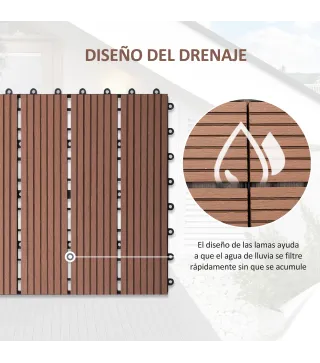 Set de 11 Piezas Baldosas de Exterior 30x30 cm 1 m² Antideslizantes y Resistentes al Clima de Fácil Instalación Marrón
