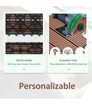 Set de 11 Piezas Baldosas de Exterior 30x30 cm 1 m² Antideslizantes y Resistentes al Clima de Fácil Instalación Marrón