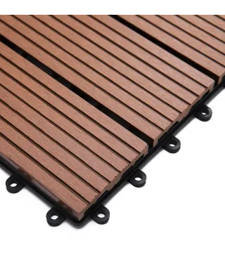 Set de 11 Piezas Baldosas de Exterior 30x30 cm 1 m² Antideslizantes y Resistentes al Clima de Fácil Instalación Marrón