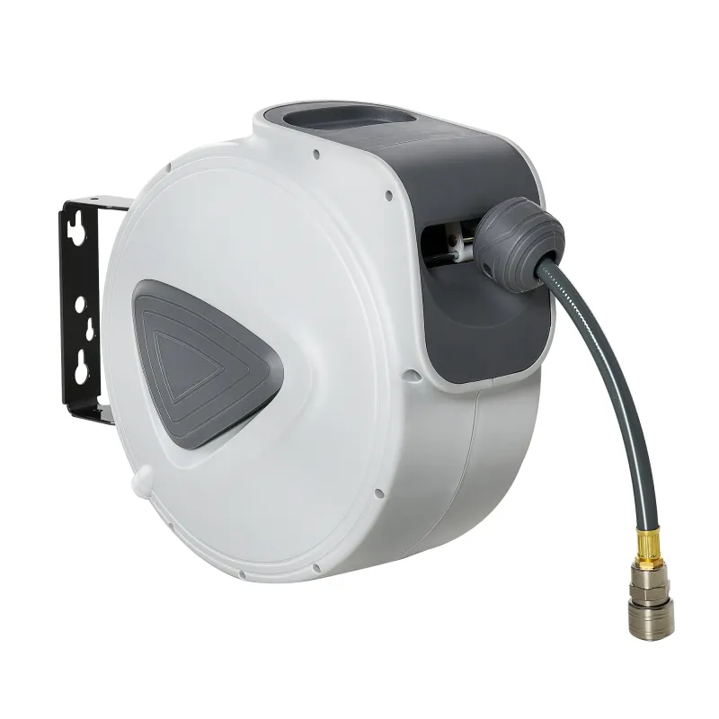 Carrete de Manguera de Aire Comprimido Automático de 20 m Conector de 1/4'' BSP Soporte para Pared Giratorio 180° Gris