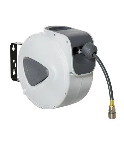 Carrete de Manguera de Aire Comprimido Automático de 20 m Conector de 1/4'' BSP Soporte para Pared Giratorio 180° Gris