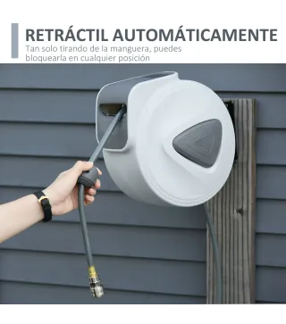 Carrete de Manguera de Aire Comprimido Automático de 20 m Conector de 1/4'' BSP Soporte para Pared Giratorio 180° Gris