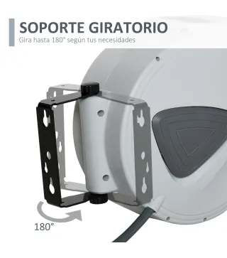 Carrete de Manguera de Aire Comprimido Automático de 20 m Conector de 1/4'' BSP Soporte para Pared Giratorio 180° Gris