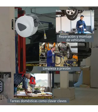 Carrete de Manguera de Aire Comprimido Automático de 20 m Conector de 1/4'' BSP Soporte para Pared Giratorio 180° Gris