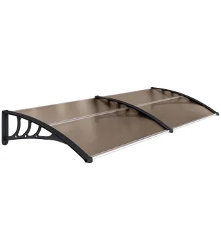 Marquesina para Puertas y Ventanas 195x75 cm con Paneles de Policarbonato Barras de Aluminio Marrón