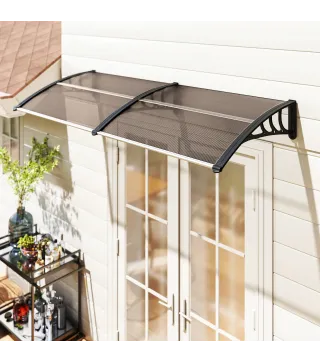 Marquesina para Puertas y Ventanas 195x75 cm con Paneles de Policarbonato Barras de Aluminio Marrón