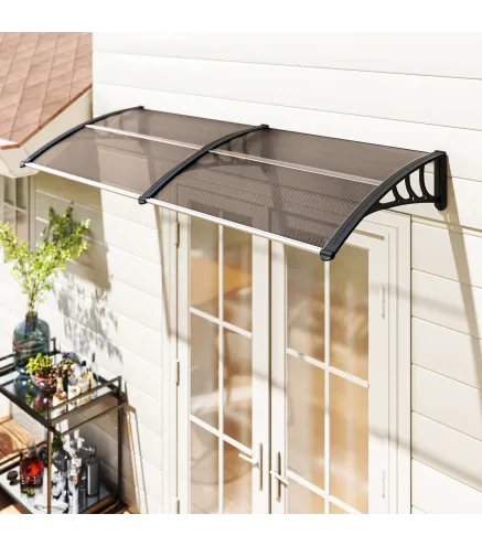 Marquesina para Puertas y Ventanas 195x75 cm con Paneles de Policarbonato Barras de Aluminio Marrón