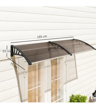 Marquesina para Puertas y Ventanas 195x75 cm con Paneles de Policarbonato Barras de Aluminio Marrón