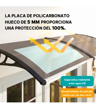 Marquesina para Puertas y Ventanas 195x75 cm con Paneles de Policarbonato Barras de Aluminio Marrón