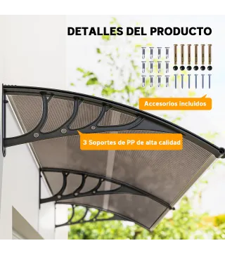 Marquesina para Puertas y Ventanas 195x75 cm con Paneles de Policarbonato Barras de Aluminio Marrón